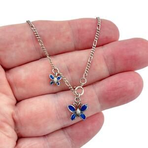 Vintage Sterling Silver 925 Blue Butterfly Anklet 9.5"-10.5"